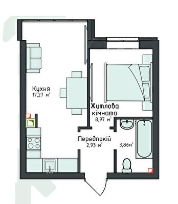 1-кімнатна 32.7 м² в Клубна резиденція O`Club від 32 825 грн/м², с. Крюківщина