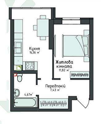 1-кімнатна 39.8 м² в Клубна резиденція O`Club від 33 088 грн/м², с. Крюківщина