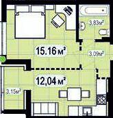 1-комнатная 37.27 м² в ЖК 7'я от 28 000 грн/м², с. Счастливое