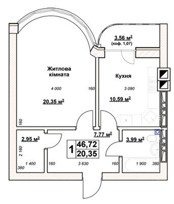1-кімнатна 46.72 м² в ЖК Гранд Парк від 21 000 грн/м², м. Бровари