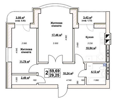 2-комнатная 59.69 м² в ЖК Гранд Парк от 21 000 грн/м², г. Бровары
