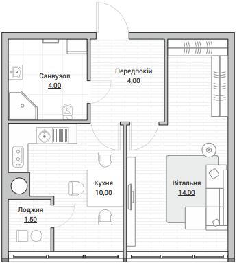 1-комнатная 33.5 м² в ЖК Евромисто от 31 500 грн/м², с. Крюковщина