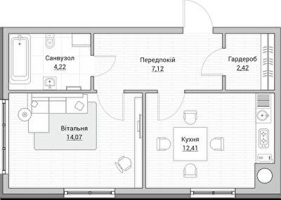 1-комнатная 39.02 м² в ЖК Евромисто от 24 500 грн/м², с. Крюковщина