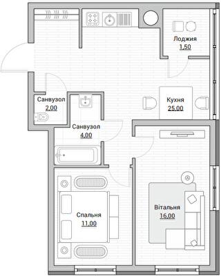 2-комнатная 58.5 м² в ЖК Евромисто от 23 000 грн/м², с. Крюковщина