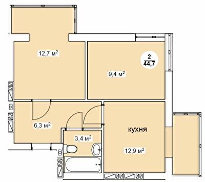2-комнатная 44.7 м² в ЖК Новая Дания от 22 500 грн/м², с. Софиевская Борщаговка
