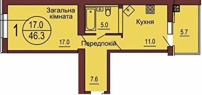 1-комнатная 46.3 м² в ЖК София Клубный от 26 000 грн/м², с. Софиевская Борщаговка