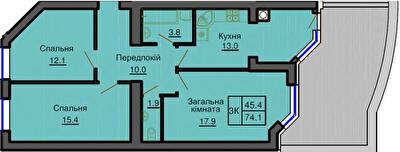 3-кімнатна 74.1 м² в ЖК Софія Резіденс від 35 000 грн/м², с. Софіївська Борщагівка