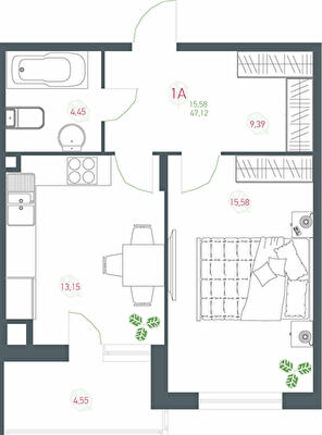 1-комнатная 47.12 м² в ЖК Озерный гай (Гатное) от 25 911 грн/м², с. Гатное