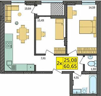 2-комнатная 60.65 м² в ЖК Амстердам от 18 500 грн/м², с. Струмовка