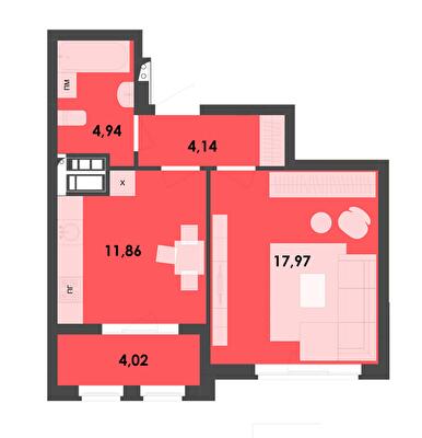 1-кімнатна 42.93 м² в ЖК River City від 16 650 грн/м², Житомир