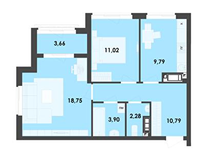 2-кімнатна 60.19 м² в ЖК River City від 19 650 грн/м², Житомир