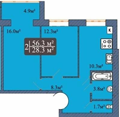 2-комнатная 56.3 м² в ЖК Мечта на Покровской от 17 800 грн/м², Житомир