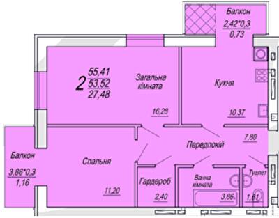 2-комнатная 55.41 м² в ЖК Семейный от 18 500 грн/м², Житомир