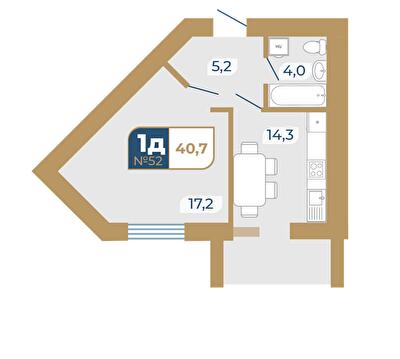 1-кімнатна 40.7 м² в ЖК Добробуд від 15 500 грн/м², м. Дубно