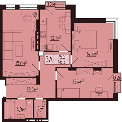 3-комнатная 75.2 м² в ЖК Варшавський от 13 950 грн/м², г. Сарны