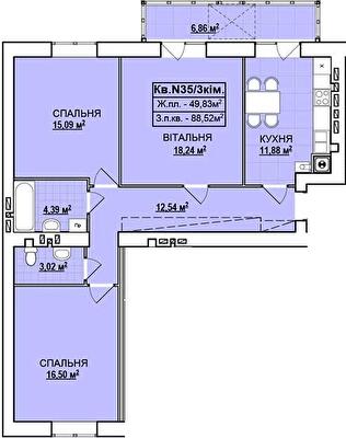 3-комнатная 88.52 м² в ЖК на ул. Базарная от 13 950 грн/м², г. Стрый