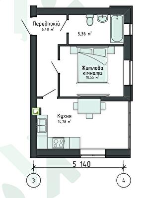 1-комнатная 36.91 м² в Клубная резиденция O`Club от 30 482 грн/м², с. Крюковщина