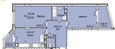 2-кімнатна 69.55 м² в ЖК Imperial Park Avenue від 19 500 грн/м², Чернівці