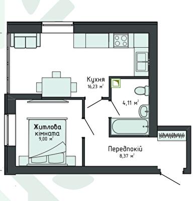 1-кімнатна 36.75 м² в Клубна резиденція O`Club від 31 255 грн/м², с. Крюківщина