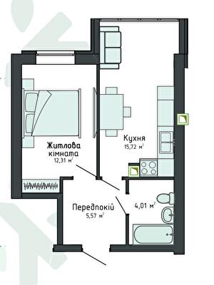 1-кімнатна 36.91 м² в Клубна резиденція O`Club від 30 482 грн/м², с. Крюківщина