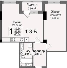 1-комнатная 60.34 м² в ЖК Люксембург от 51 600 грн/м², Харьков