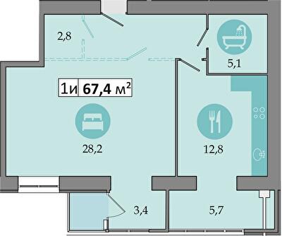 2-комнатная 67.4 м² в ЖК Днепровская Брама 2 от 15 900 грн/м², пгт Слобожанское