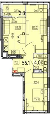 2-комнатная 62.9 м² в ЖК Затишний-2 от 28 750 грн/м², Днепр