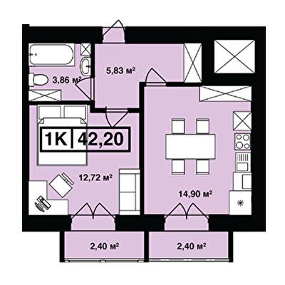 1-комнатная 42.2 м² в ЖК Сонячна Долина от 15 400 грн/м², г. Долина