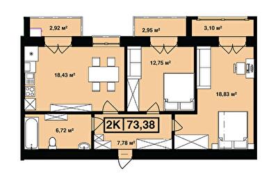 2-комнатная 73.38 м² в ЖК Сонячна Долина от 15 400 грн/м², г. Долина