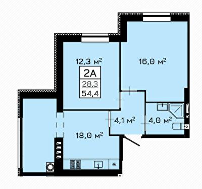 2-кімнатна 54.4 м² в ЖК Laguna від забудовника, Черкаси