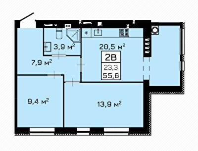 2-комнатная 55.6 м² в ЖК Laguna от застройщика, Черкассы