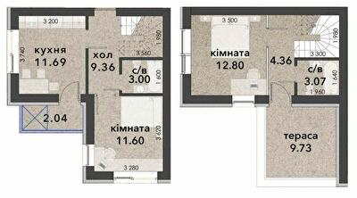 Двухуровневая 59.42 м² в ЖК Viking Home от 18 000 грн/м², г. Ирпень
