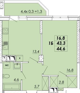 1-кімнатна 44.6 м² в ЖК RealPark від 16 750 грн/м², Одеса