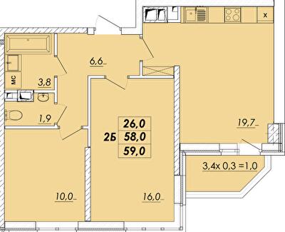 2-кімнатна 59 м² в ЖК RealPark від 18 450 грн/м², Одеса