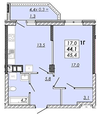 1-кімнатна 45.4 м² в ЖК RealPark від 16 650 грн/м², Одеса
