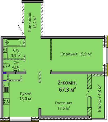2-комнатная 67.3 м² в ЖК Альтаир 3 от 24 450 грн/м², Одесса