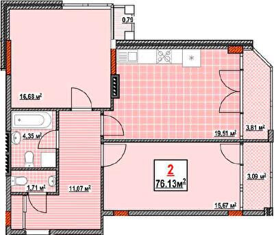 2-кімнатна 76.13 м² в КБ Консул від 34 700 грн/м², Одеса
