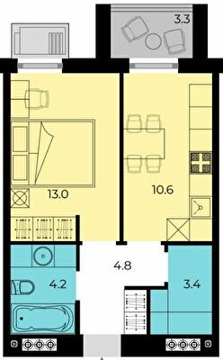 1-кімнатна 37.75 м² в ЖК Мармелад від 16 950 грн/м², с. Ілічанка