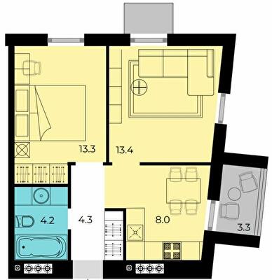 2-комнатная 45 м² в ЖК Мармелад от 16 950 грн/м², с. Иличанка