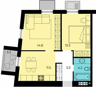 2-комнатная 50.85 м² в ЖК Мармелад от 18 950 грн/м², с. Иличанка