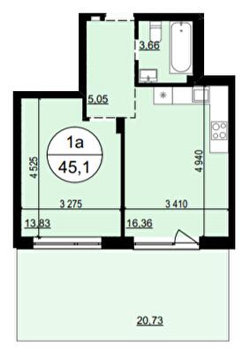 1-кімнатна 45.1 м² в ЖК Грінвуд-4 від 17 600 грн/м², смт Брюховичі