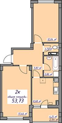 2-комнатная 53.73 м² в ЖМ Седьмое Небо от 19 850 грн/м², пгт Авангард