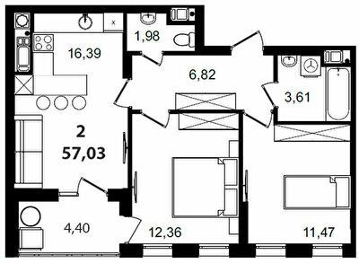 2-комнатная 57.03 м² в ЖК Tiffany apartments от 31 050 грн/м², Львов