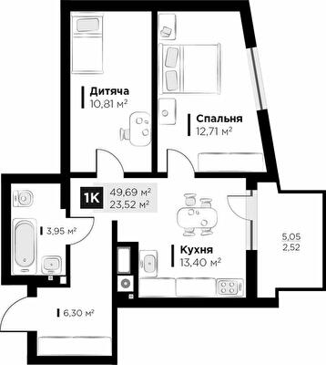2-комнатная 49.69 м² в ЖК FEEL HOUSE от 25 700 грн/м², с. Сокольники