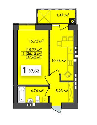 1-кімнатна 37.62 м² в ЖК Сусіди від 18 200 грн/м², м. Винники