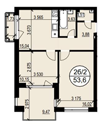 2-комнатная 53.6 м² в ЖК Гринвуд 3 от 19 400 грн/м², пгт Брюховичи