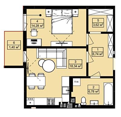 1-кімнатна 53.06 м² в ЖК Royal Hill від 18 850 грн/м², с. Лисиничі