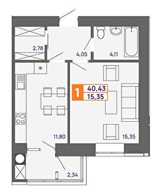 1-комнатная 40.43 м² в ЖК Молодежный от 15 600 грн/м², Хмельницкий
