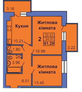 2-кімнатна 61.29 м² в ЖК на вул. Героїв Сталінграду, 6а від 24 000 грн/м², Полтава