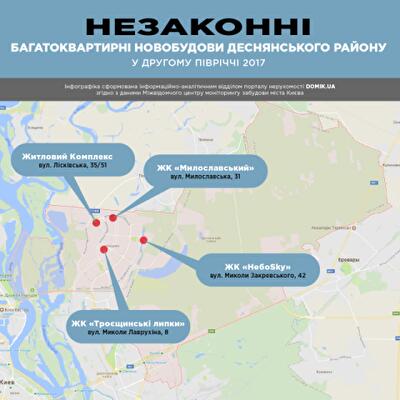 Незаконні багатоквартирні новобудови Деснянського району в другому півріччі 2017 року